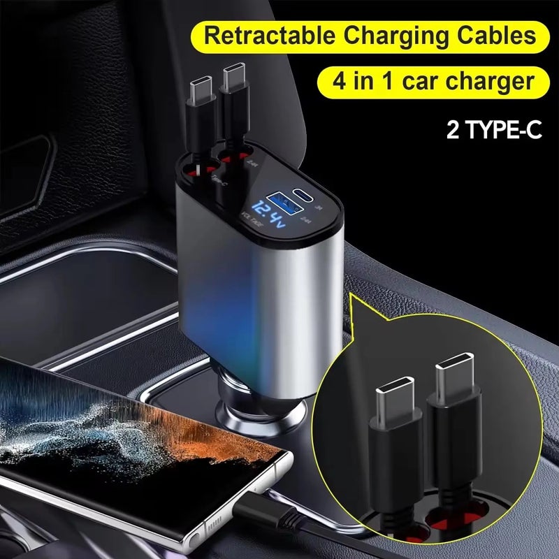 Bluejw 120W 4-in-1 Retractable Car Charger Adapter for iPad & Mobile - Fast Charging Automobile Charger with Cables - Image 4
